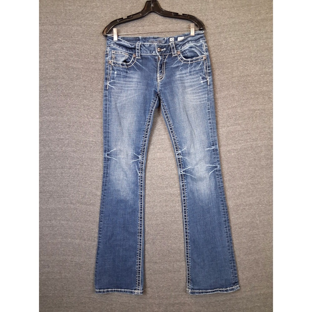 Miss Me Jeans Womens 30X34 Blue Denim Boot Thick Stitch Whisker Rodeo Western